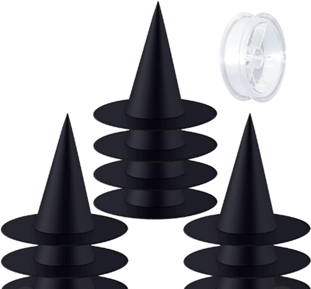 Halloween Hanging Witch Hat Indoor Outdoor Decor Black 10 Count 100 yd string